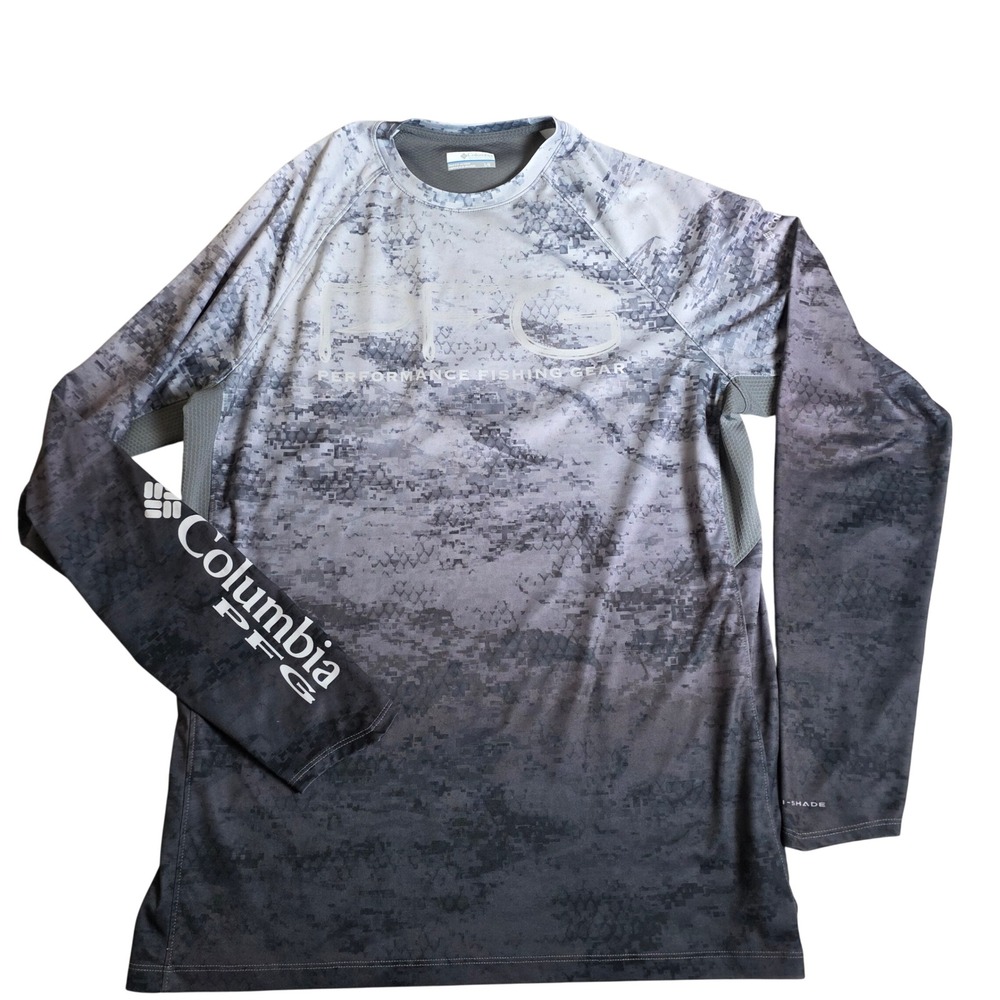 Columbia PFG Terminal Tackle Long Sleeve Shirt Mens Large Gray Digital Camo Sun